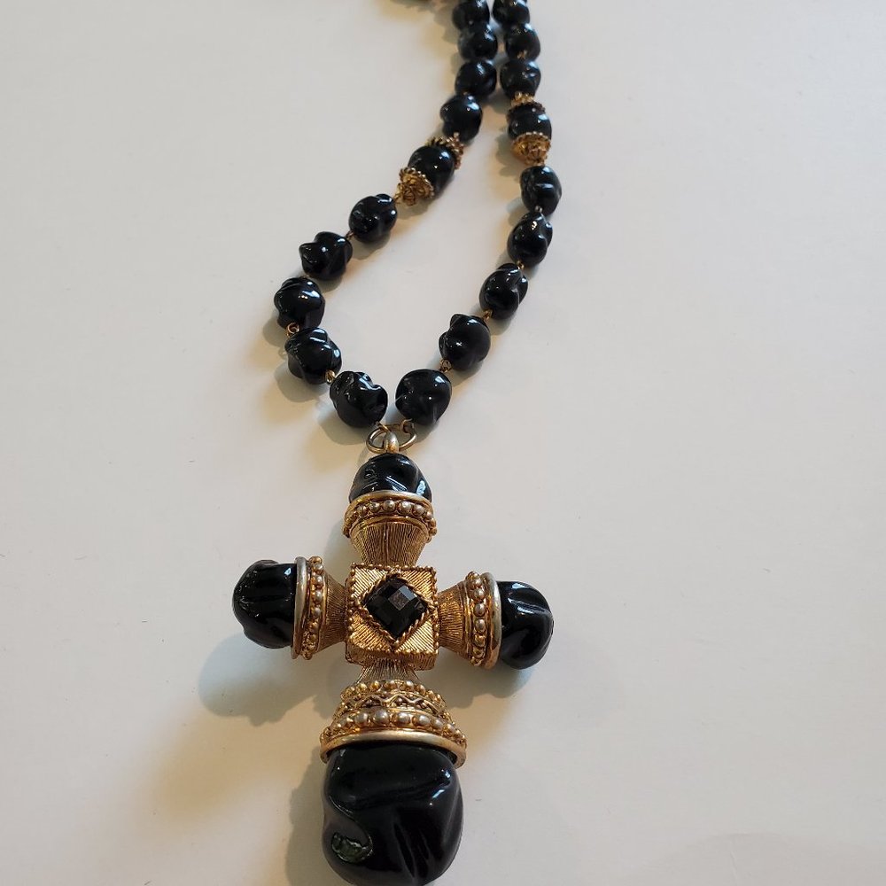 Black & Gold Rosary Necklace